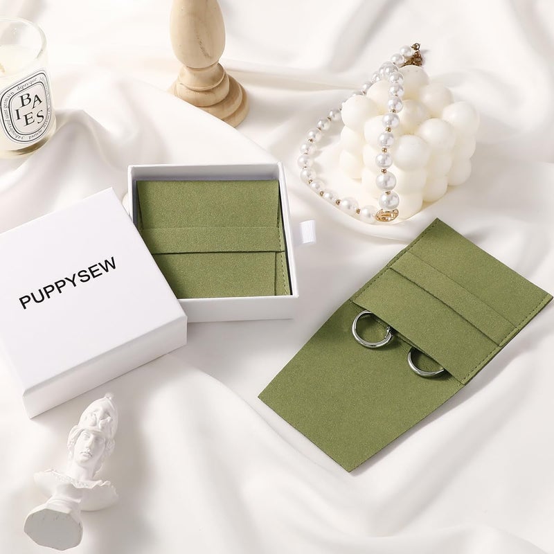 Handmade 40pcs Green Microfiber Jewelry Pouch 8 x 8cm Jewelry Packaging Bag Luxury Gift Fixed Strap Envelope Style Packaging Small Jewelry Gift Bags for Earrings Necklaces Bracelet Ring - Image 5
